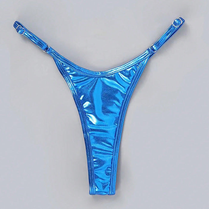 Sexy Metallic Faux Patent Leather Skimpy String Thong Brazilian Bikini Bottom