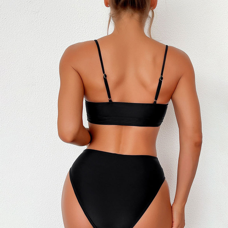 Active Mid Waist Peek A Boob Cutout Bralette Brazilian Two Piece Bikini Swimsuit