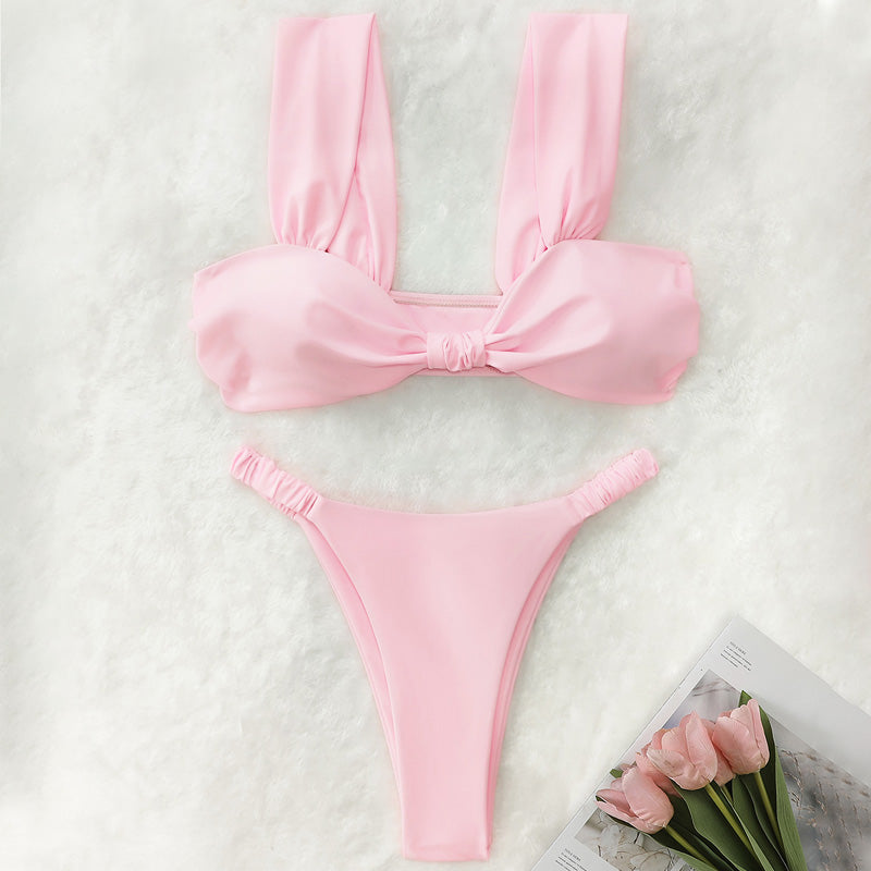 Active Scrunch High Leg Twist Knot Bralette Brazilian Two Piece Bikini Swimsuit
