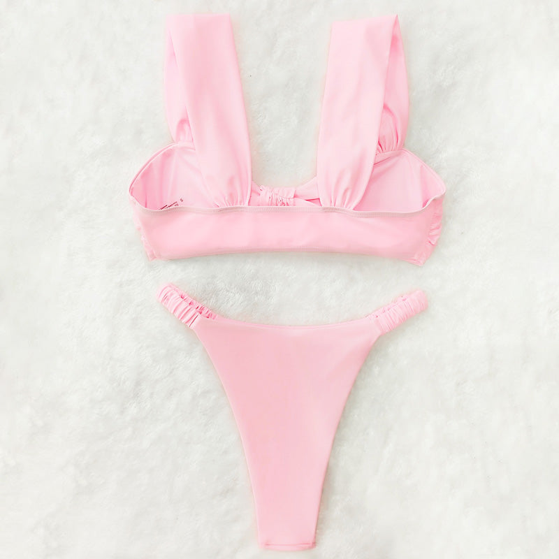 Active Scrunch High Leg Twist Knot Bralette Brazilian Two Piece Bikini Swimsuit