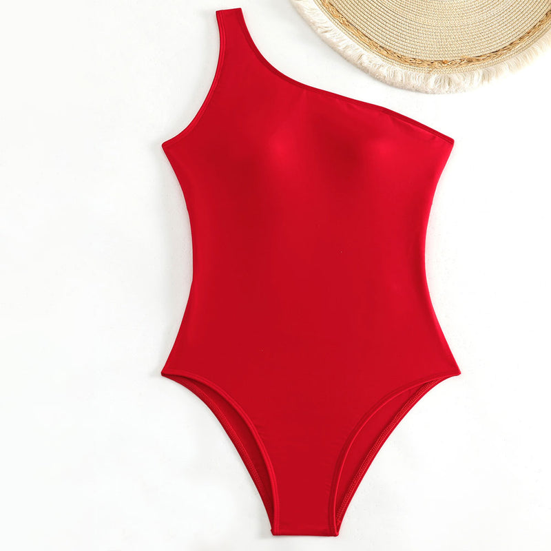 Asymmetric One Shoulder Solid Cutout Lace Up Back Brazilian One Piece Swimsuit