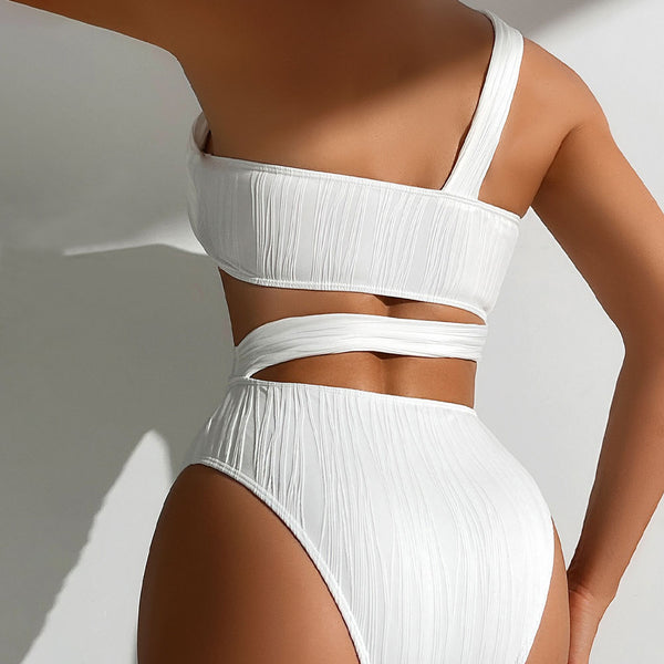 Asymmetric Texture Cheeky Cut Out One Shoulder Brazilian One Piece Swimsuit