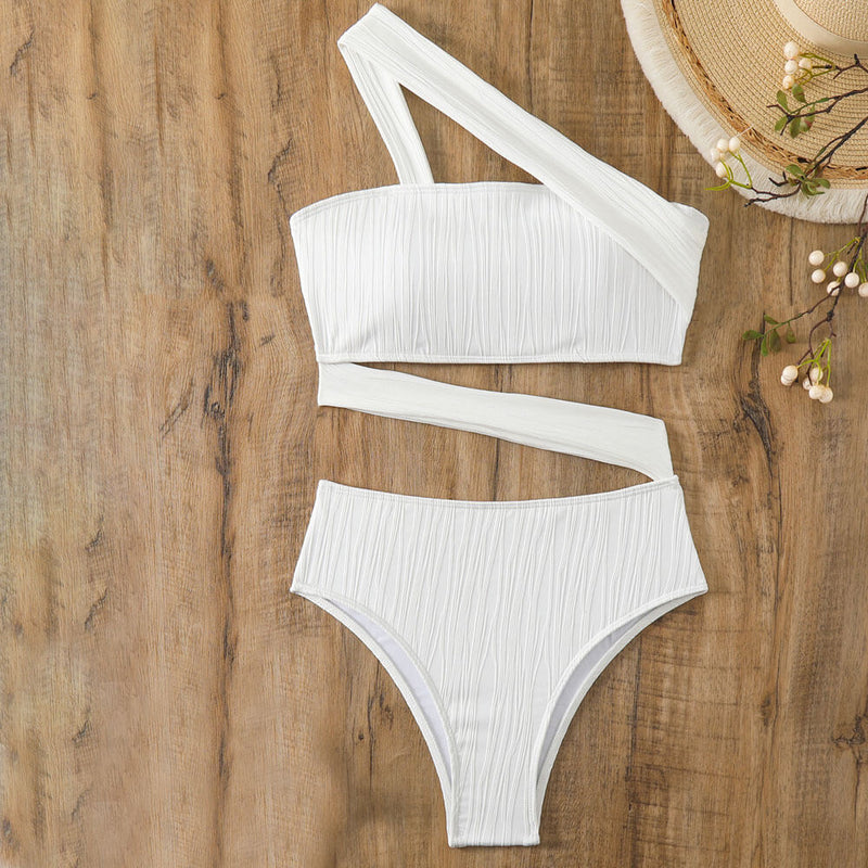 Asymmetric Texture Cheeky Cut Out One Shoulder Brazilian One Piece Swimsuit