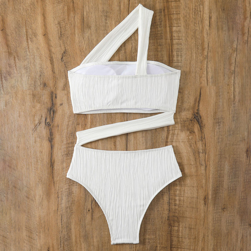 Asymmetric Texture Cheeky Cut Out One Shoulder Brazilian One Piece Swimsuit