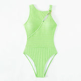 Asymmetrical O Ring Moderated Cutout Crinkled Brazilian One Piece Swimsuit