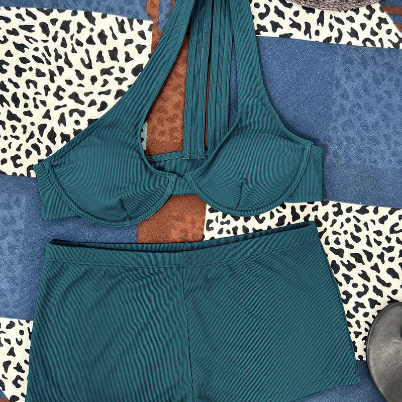 Asymmetrical One Shoulder Boyshort Underwire Brazilian Two Piece Bikini Swimsuit