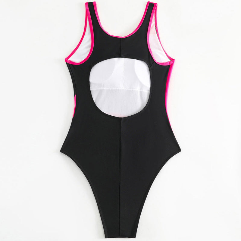 Athletic High Leg Cheeky Cut Out Color Block Brazilian One Piece Swimsuit