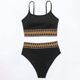 Athletic Zigzag High Waist Moderate Ribbed Crop Brazilian Two Piece Bikini Swimsuit