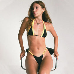 Bicolor Scrunch High Cut Micro Triangle Brazilian Two Piece Bikini Swimsuit