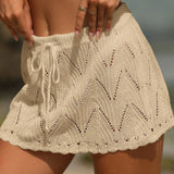 Boho Chic Drawstring High Waist Brazilian Beach Crochet Cover Up Mini Skirt