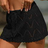 Boho Chic Drawstring High Waist Brazilian Beach Crochet Cover Up Mini Skirt