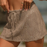 Boho Chic Drawstring High Waist Brazilian Beach Crochet Cover Up Mini Skirt