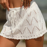 Boho Chic Drawstring High Waist Brazilian Beach Crochet Cover Up Mini Skirt