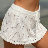 Boho Chic Drawstring High Waist Brazilian Beach Crochet Cover Up Mini Skirt