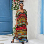 Boho Ethnic Floral Printed Side Split Oversized Brazilian Caftan Cover Up Maxi Dress
