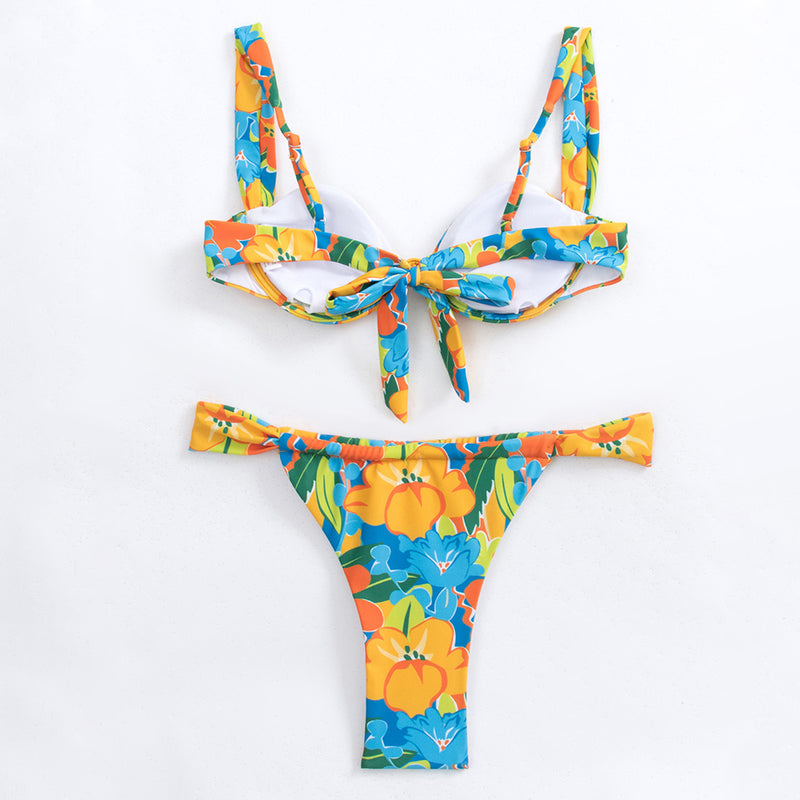 Boho Floral Print High Leg Cheeky Underwire Brazilian Two Piece Bikini Swimsuit