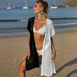 Bold Contrast Color Open Front Sheer Crochet Knit Brazilian Beach Cover Up