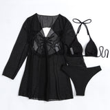 Butterfly Cover Up Cheeky Slide Triangle Brazilian Three Piece Bikini Swimsuit
