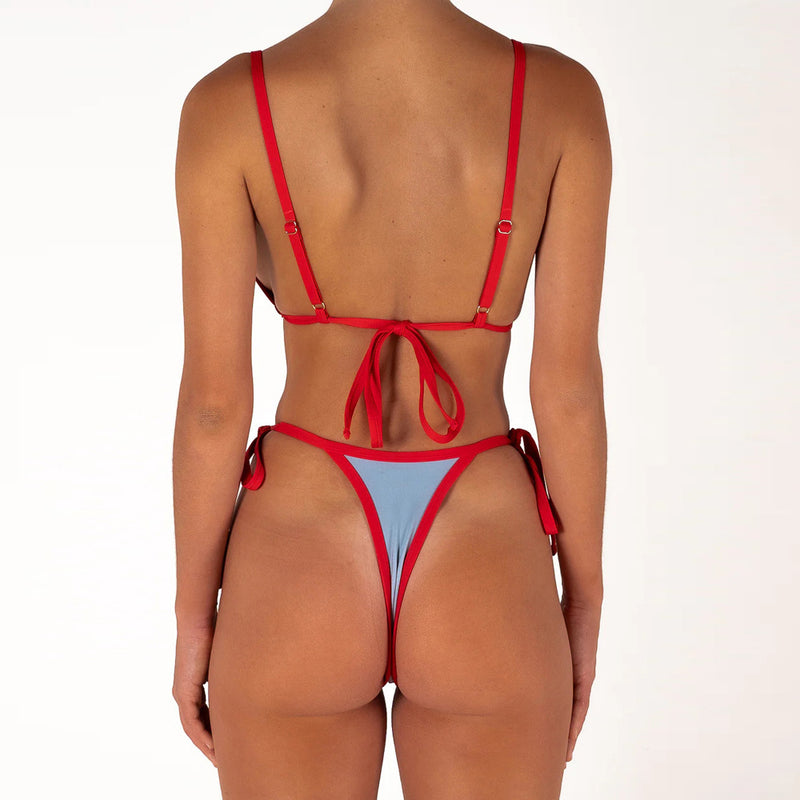 Contrast Trim Tie Side Cheeky Thong Triangle Brazilian Two Piece Bikini Swimsuit