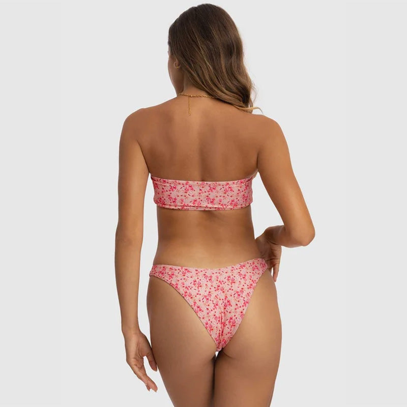 Cute Print High Cut Metallic Sea Snail Bandeau Brazilian Two Piece Bikini Swimsuit