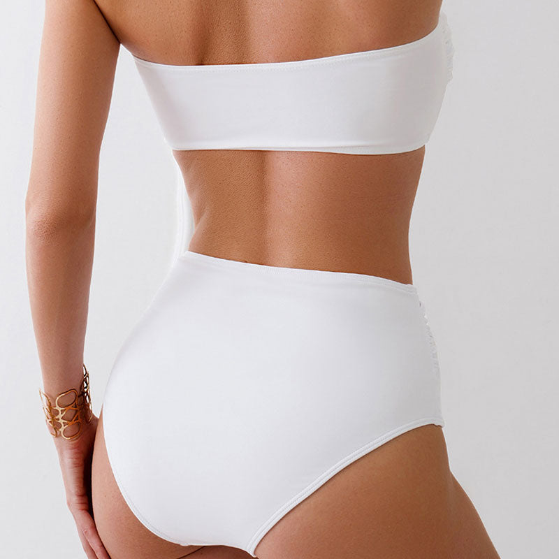 Cute Rosette High Waist Moderate Bandeau Brazilian Two Piece Bikini Swimsuit
