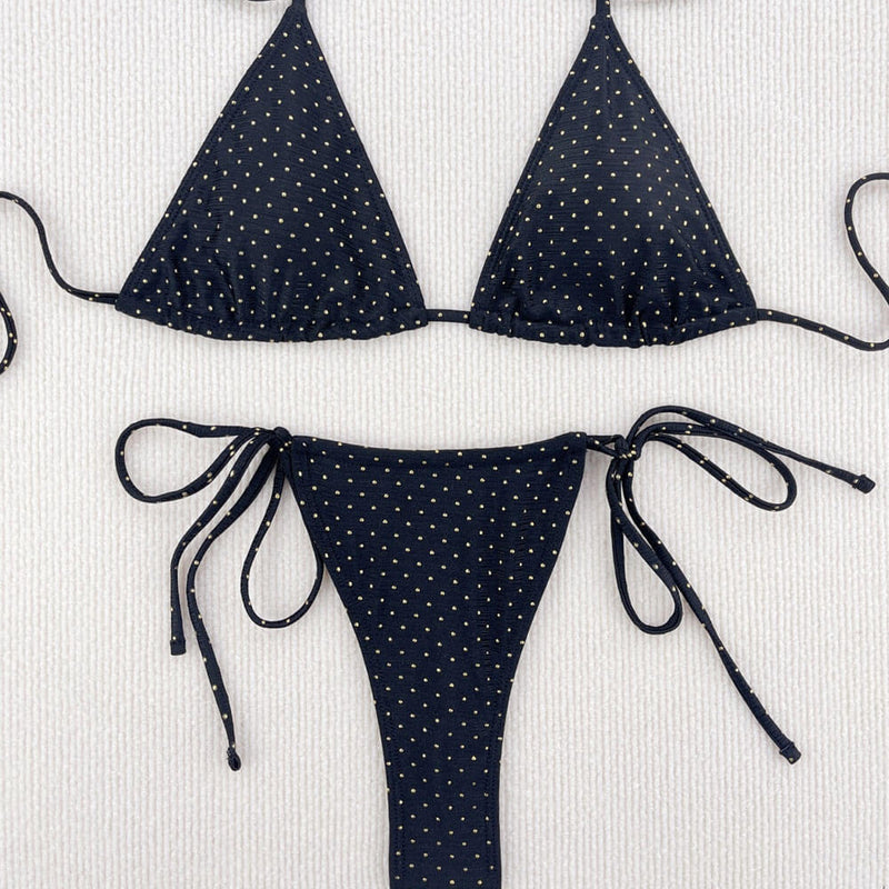 Glitter Crystal Cheeky Thong Wrap Triangle Brazilian Two Piece Bikini Swimsuit