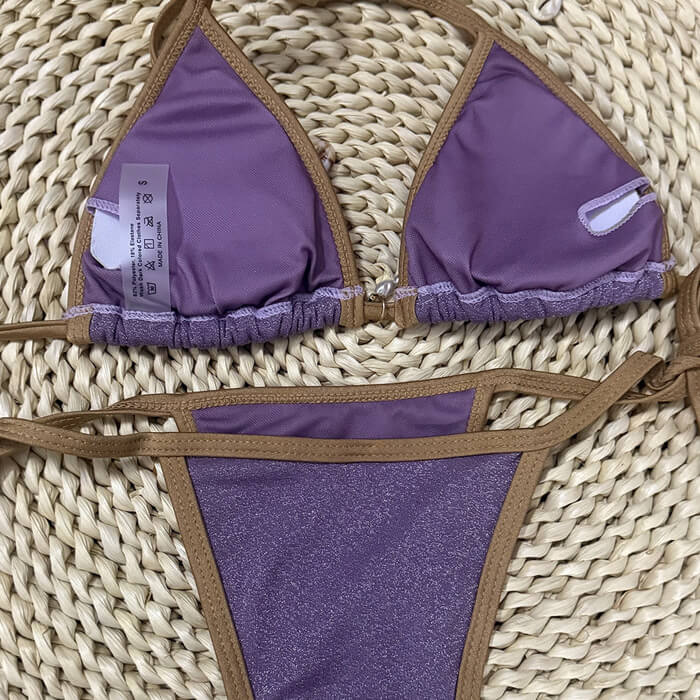 Lurex Contrast Strappy Shell Triangle Brazilian Two Piece Bikini Swimsuit