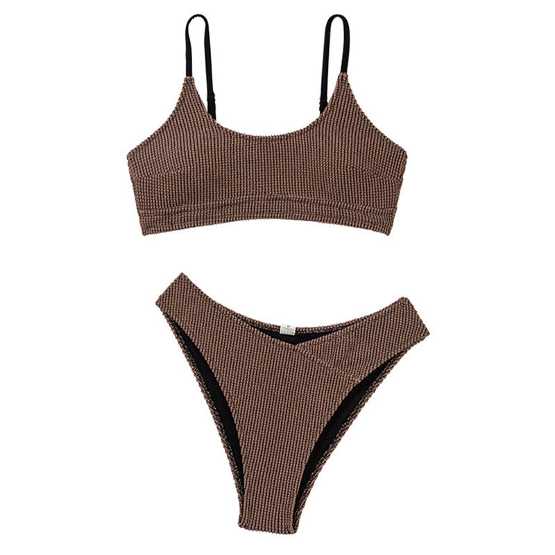 Lurex Ribbed High Cut Cheeky Bralette Brazilian Two Piece Bikini Swimsuit