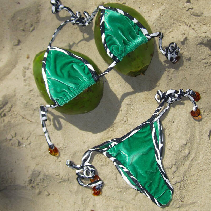 Luxe Velvet Striped Strappy Triangle Brazilian Two Piece Bikini Swimsuit