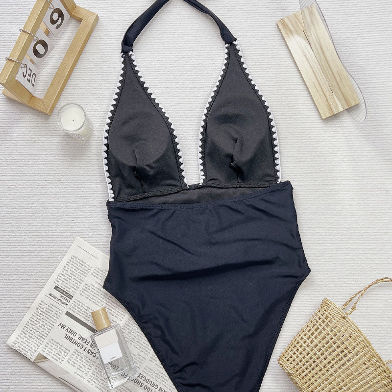 Luxury Crochet High Leg Scrunch Plunge Halter Brazilian One Piece Swimsuit