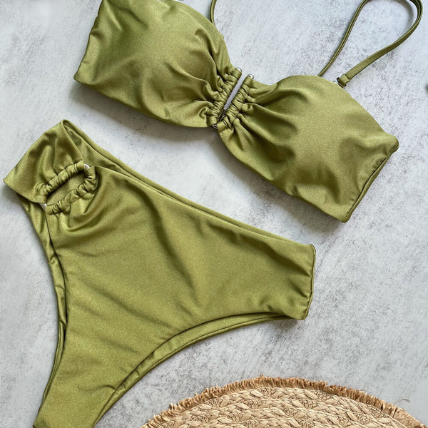 Luxury High Waist Notch Front Bralette Brazilian Two Piece Bikini Swimsuit