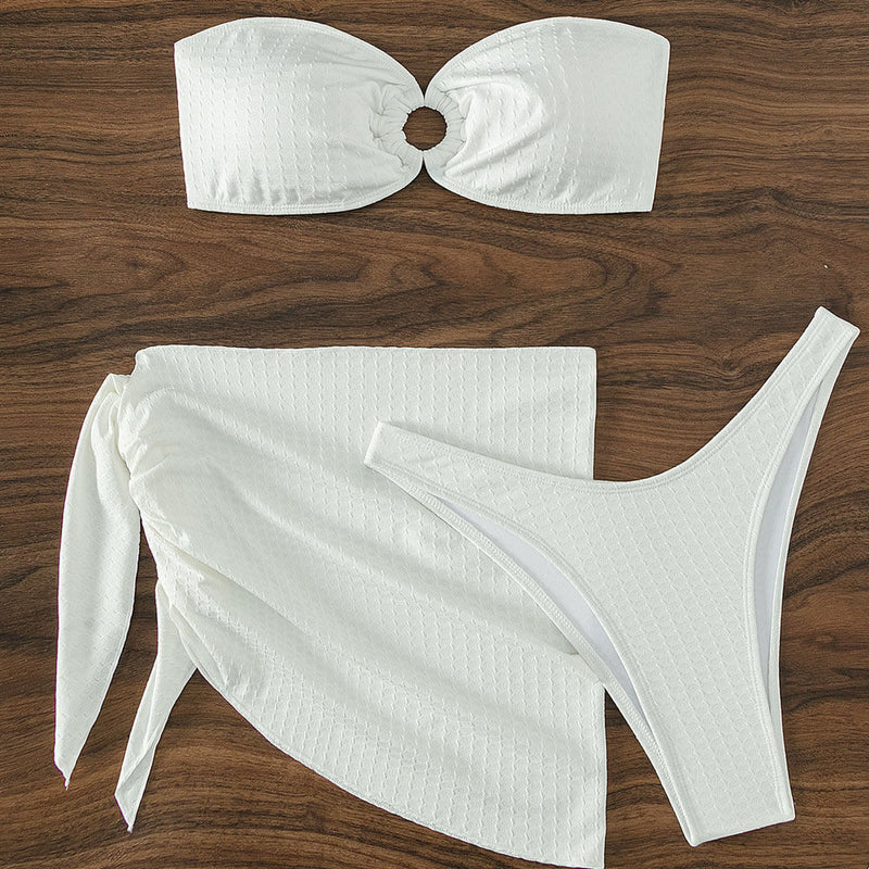 Minimalist Wrap Sarong High Cut Cheeky Bandeau Brazilian Three Piece Swimsuit