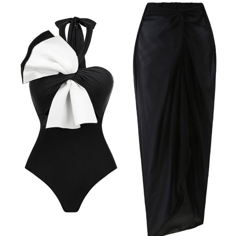 Oversized Bow Moderate Cutout Halter Brazilian One Piece Swimsuit