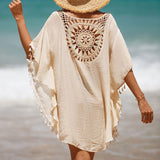 Oversized Tasseled Sleeved Keyhole Crochet Brazilian Mini Beach Cover Up