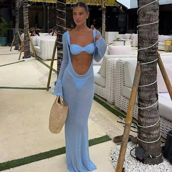 Plunge Cover Up High Cut Underwire Brazilian Three Piece Bikini Swimsuit