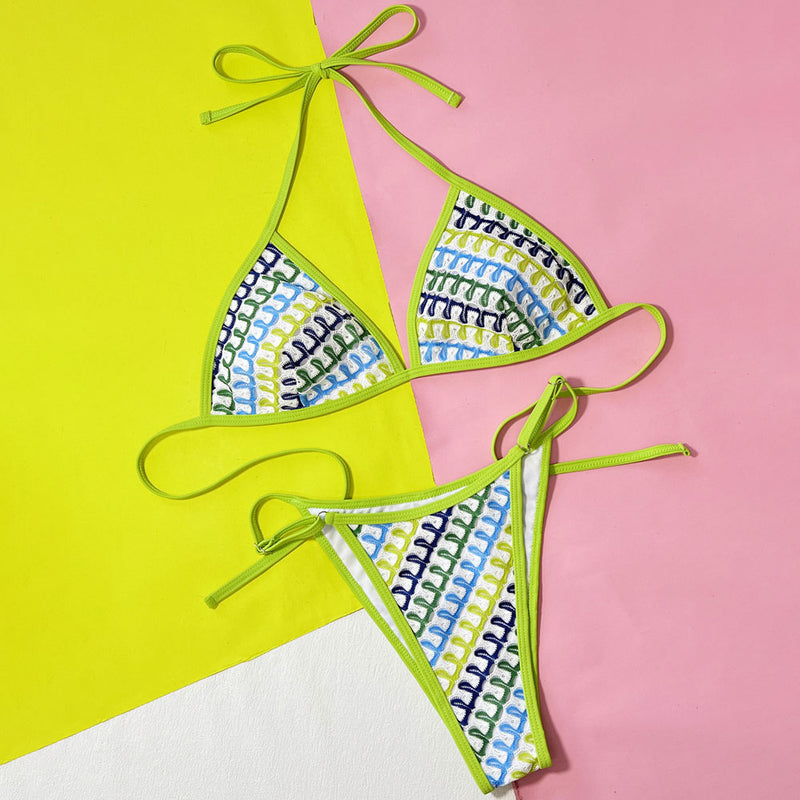 Refresh String Cheeky Wavy Crochet Triangle Brazilian Two Piece Bikini Swimsuit