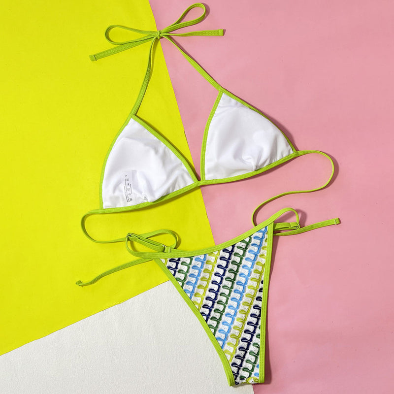 Refresh String Cheeky Wavy Crochet Triangle Brazilian Two Piece Bikini Swimsuit