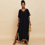 Relaxed Contrast Striped Oversized Brazilian Caftan Beach Cover Up Maxi Dress