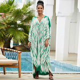 Resort Printed Bell Sleeve Split Brazilian Caftan Beach Cover Up Maxi Dress