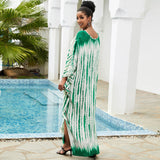 Resort Printed Bell Sleeve Split Brazilian Caftan Beach Cover Up Maxi Dress