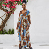 Resort Printed Bell Sleeve Split Brazilian Caftan Beach Cover Up Maxi Dress
