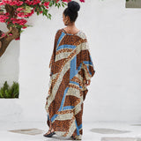 Resort Printed Bell Sleeve Split Brazilian Caftan Beach Cover Up Maxi Dress
