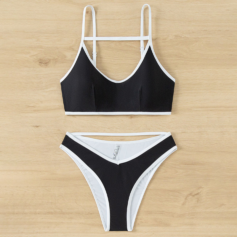 Retro Bicolor Cutout High Leg Cheeky Bralette Brazilian Two Piece Bikini Swimsuit