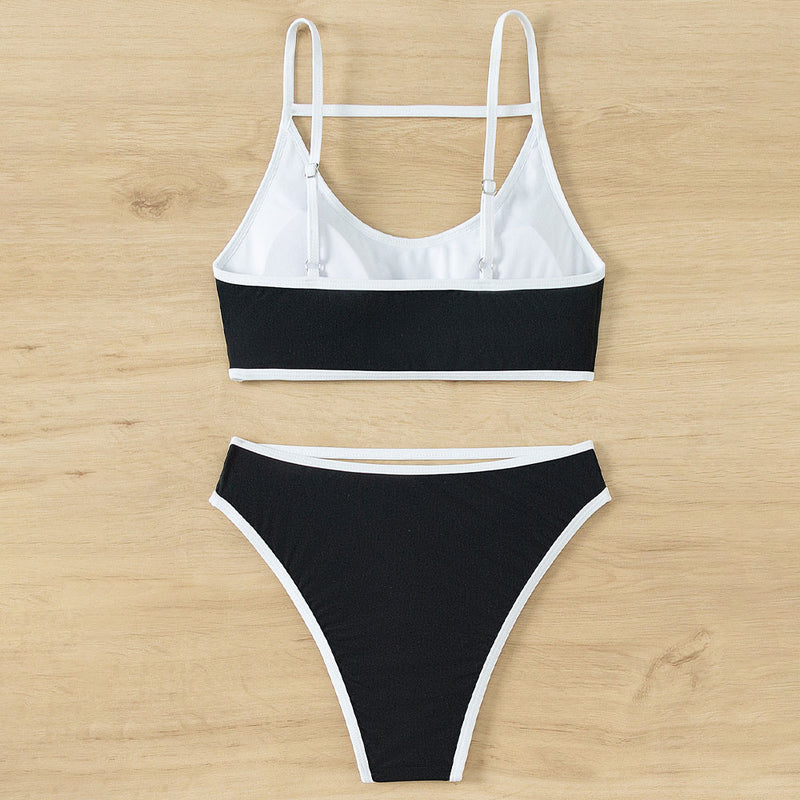 Retro Bicolor Cutout High Leg Cheeky Bralette Brazilian Two Piece Bikini Swimsuit
