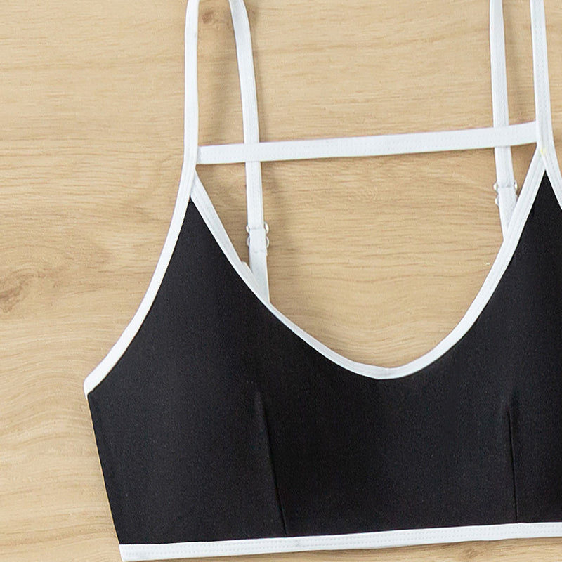 Retro Bicolor Cutout High Leg Cheeky Bralette Brazilian Two Piece Bikini Swimsuit