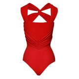 Sexy 3D Flower Applique Moderate Cutout Twist V Neck Brazilian One Piece Swimsuit