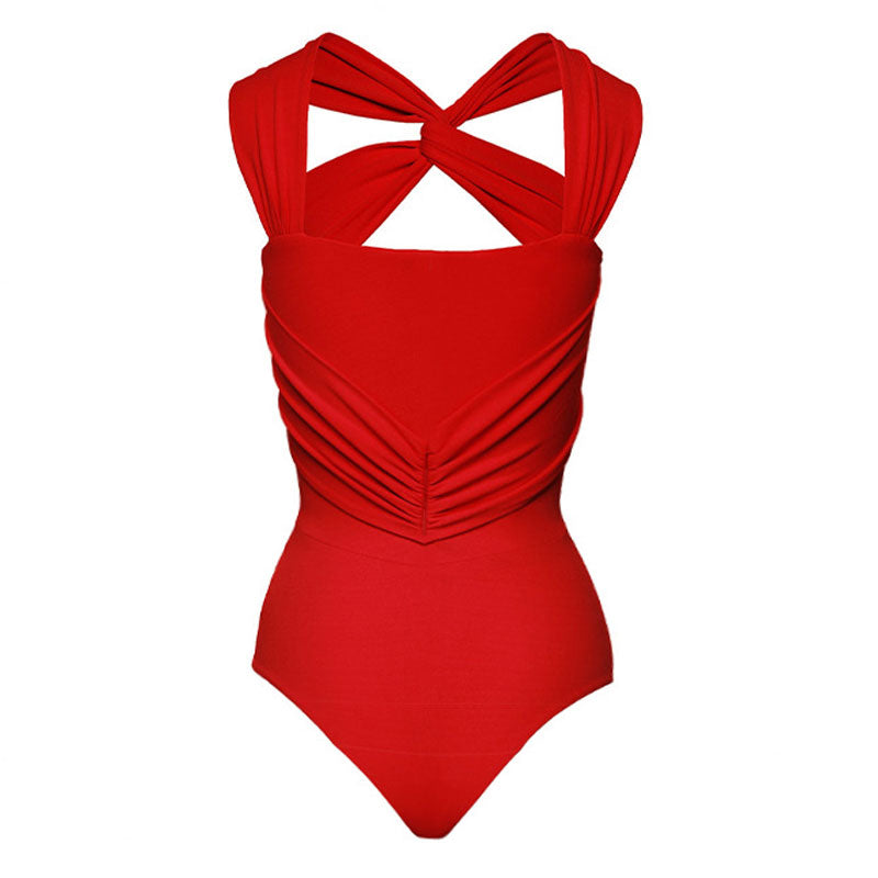 Sexy 3D Flower Applique Moderate Cutout Twist V Neck Brazilian One Piece Swimsuit