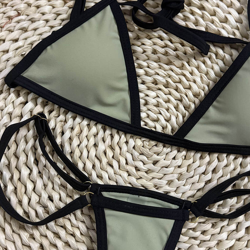 Sexy Color Trim Thong Micro Triangle Brazilian Two Piece Bikini Swimsuit