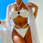 Sexy Crinkled Cheeky String O Ring Bandeau Brazilian Two Piece Bikini Swimsuit