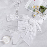 Sexy Crinkled Cheeky String O Ring Bandeau Brazilian Two Piece Bikini Swimsuit